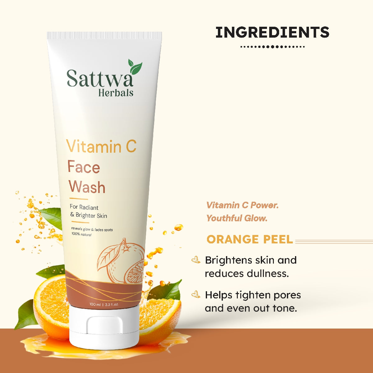 Sattwa Herbals Vitamin C Face Wash - Brightening & Skin Illumination for Glowing Skin