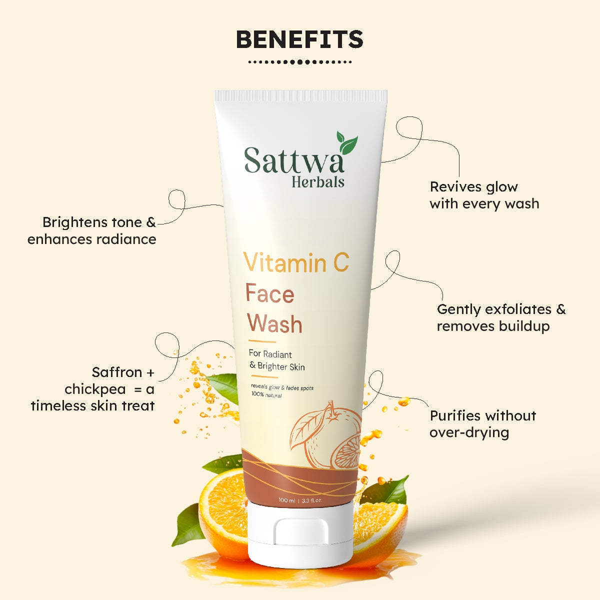 Sattwa Herbals Vitamin C Face Wash - Brightening & Skin Illumination for Glowing Skin