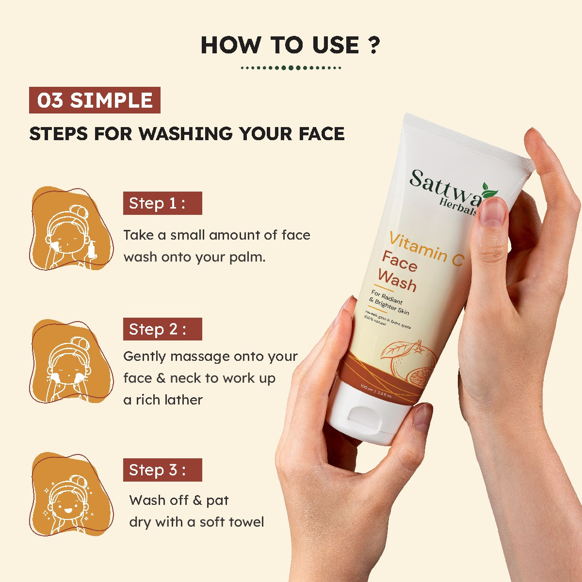 Sattwa Herbals Vitamin C Face Wash - Brightening & Skin Illumination for Glowing Skin