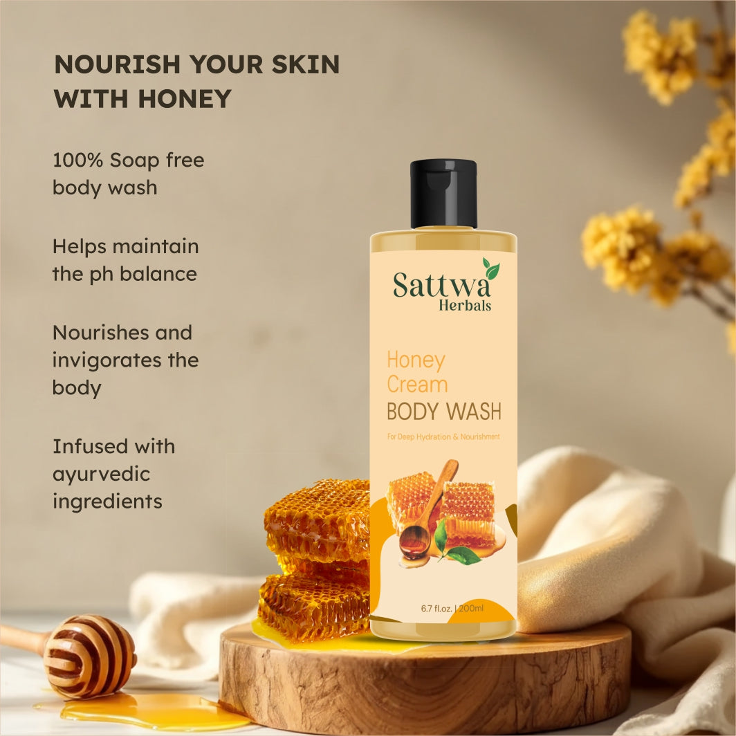 Sattwa Herbals Honey Cream Body Wash - Natural Moisturizing Shower Gel for Soft Skin