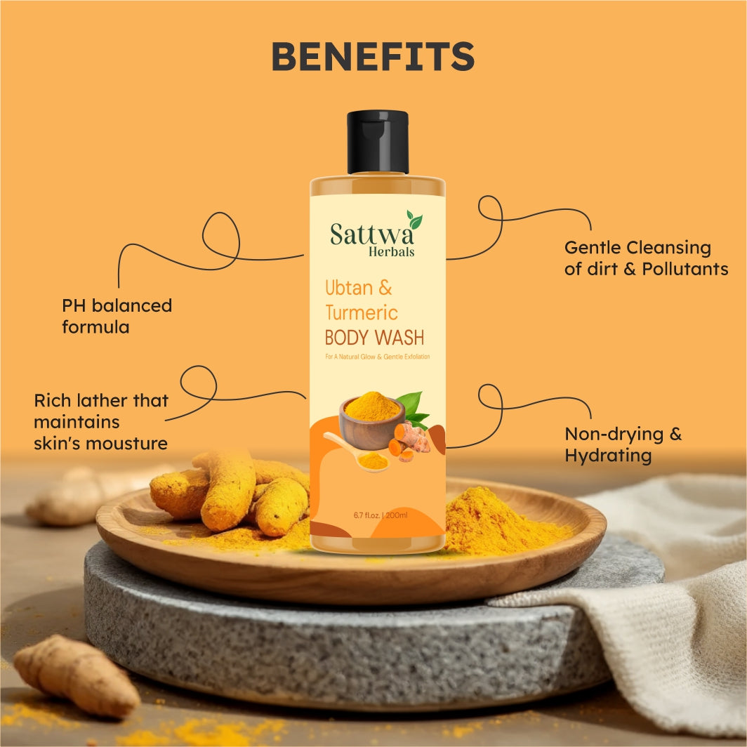 Sattwa Herbals Ubtan Body Wash with Turmeric - Natural Ayurvedic Cleanser for Glowing Skin
