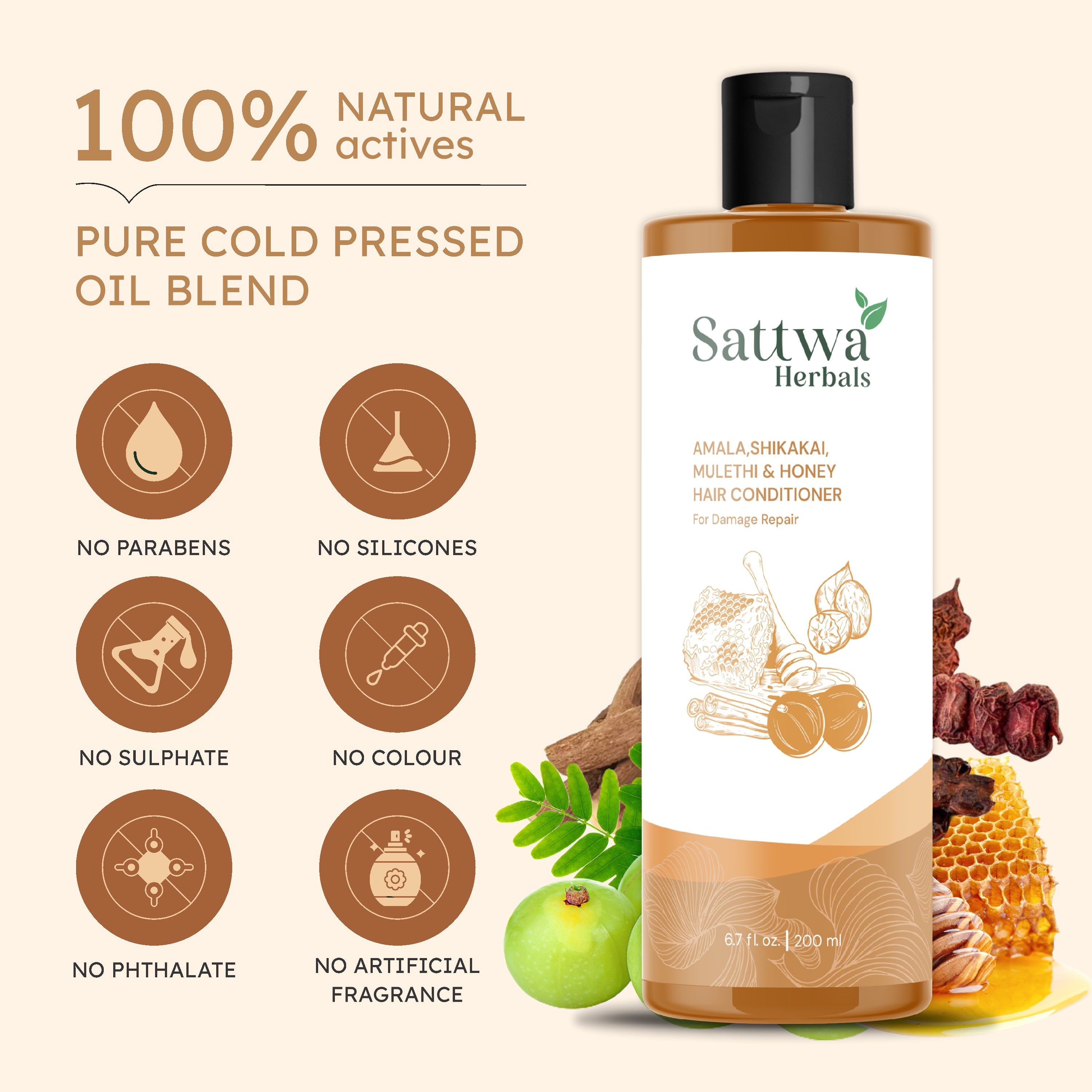 Sattwa Herbals Amla,Shikakai & Mulethi Hair Conditioner - Natural Ayurvedic Formula for Soft Manageable Hair