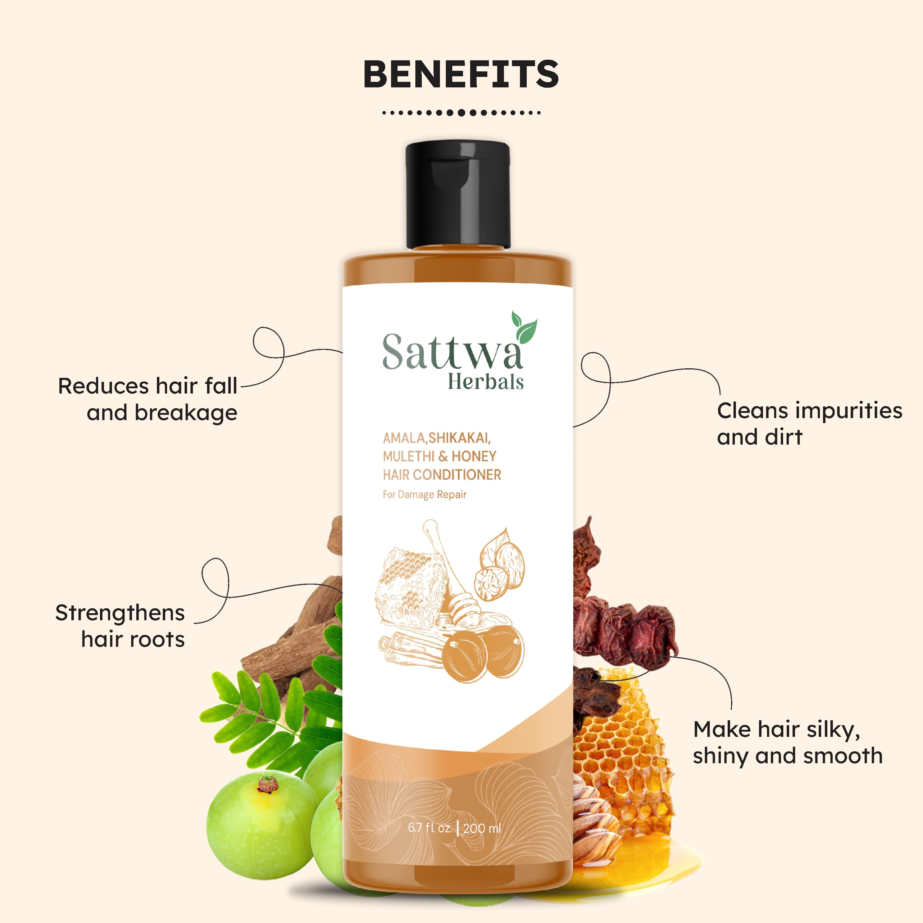 Sattwa Herbals Amla,Shikakai & Mulethi Hair Conditioner - Natural Ayurvedic Formula for Soft Manageable Hair
