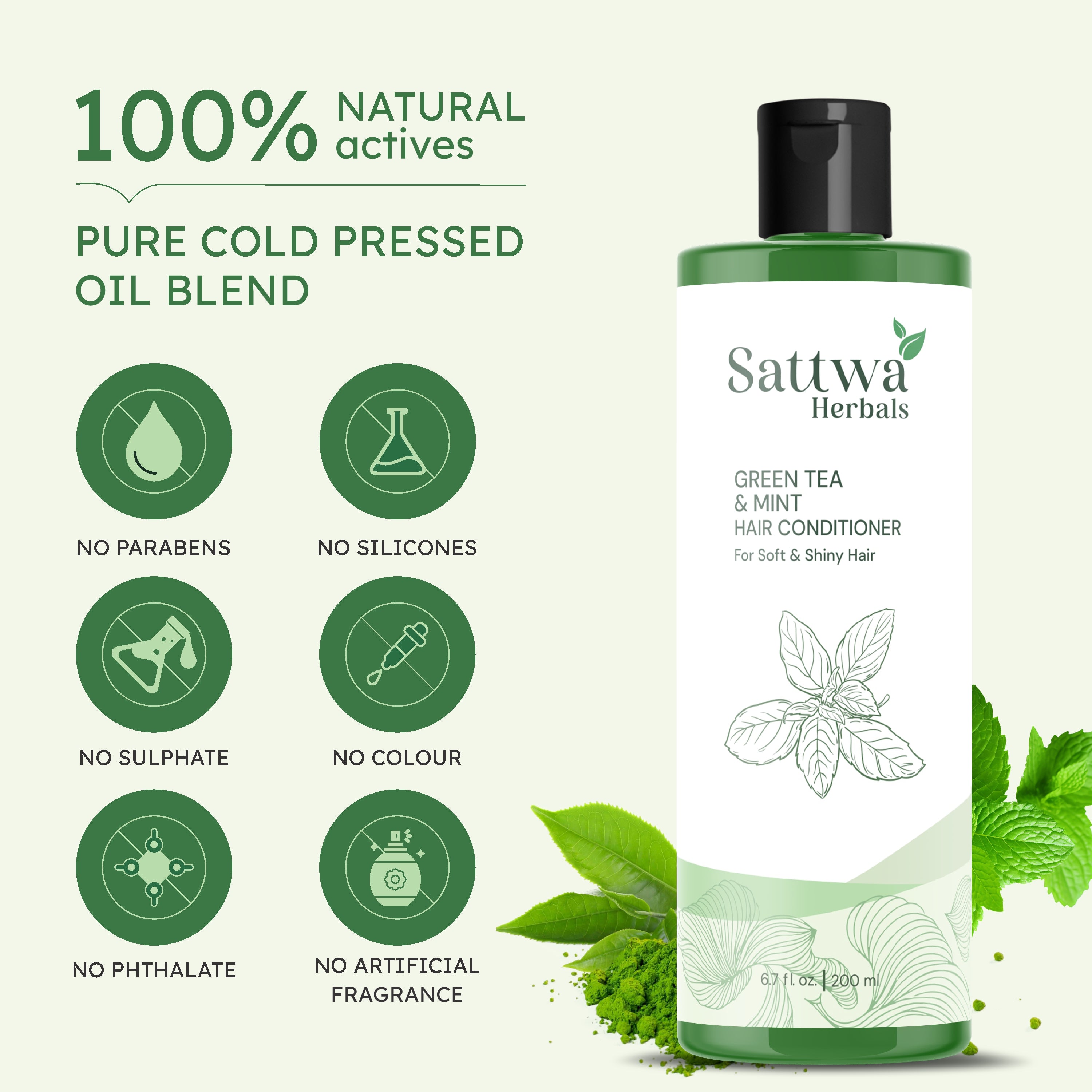Sattwa Herbals Green Tea & Mint Hair Conditioner - Natural Cooling Conditioner