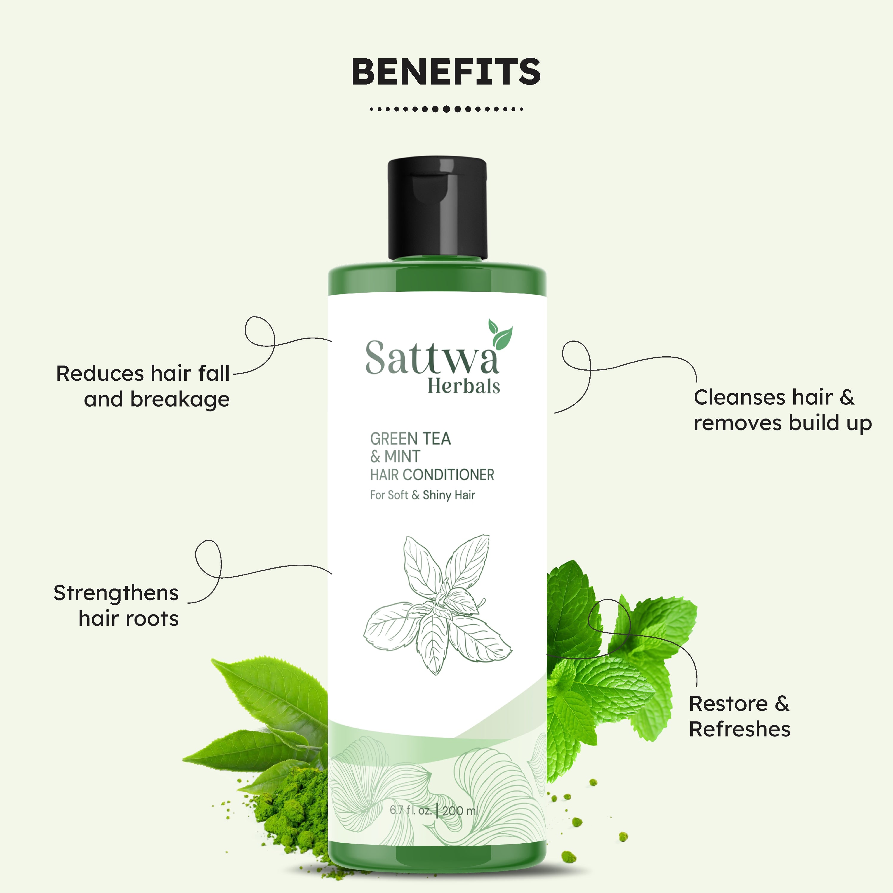 Sattwa Herbals Green Tea & Mint Hair Conditioner - Natural Cooling Conditioner