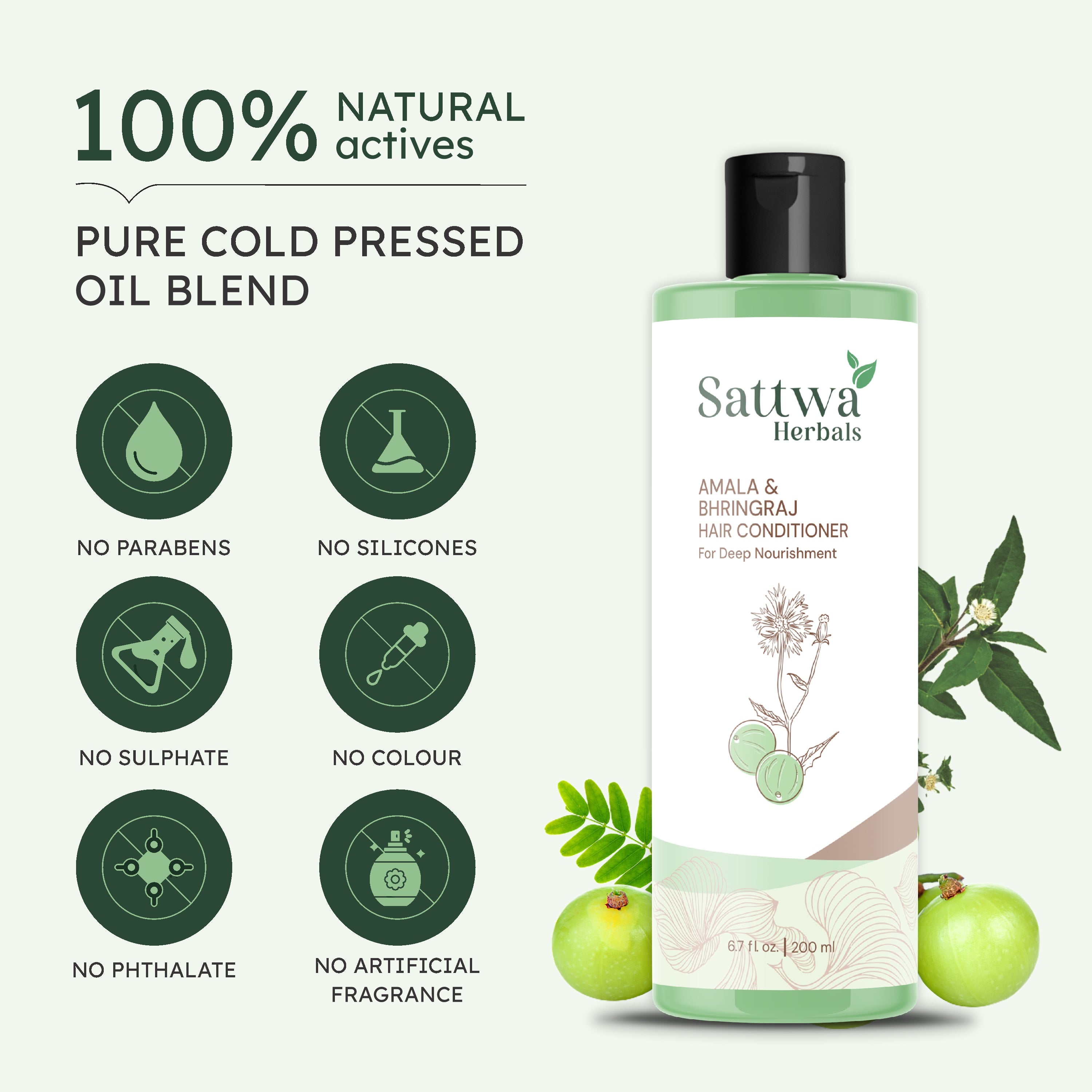 Sattwa Herbals Natural Amla & Bhringraj Conditioner - Nourishing Ayurvedic Hair Care