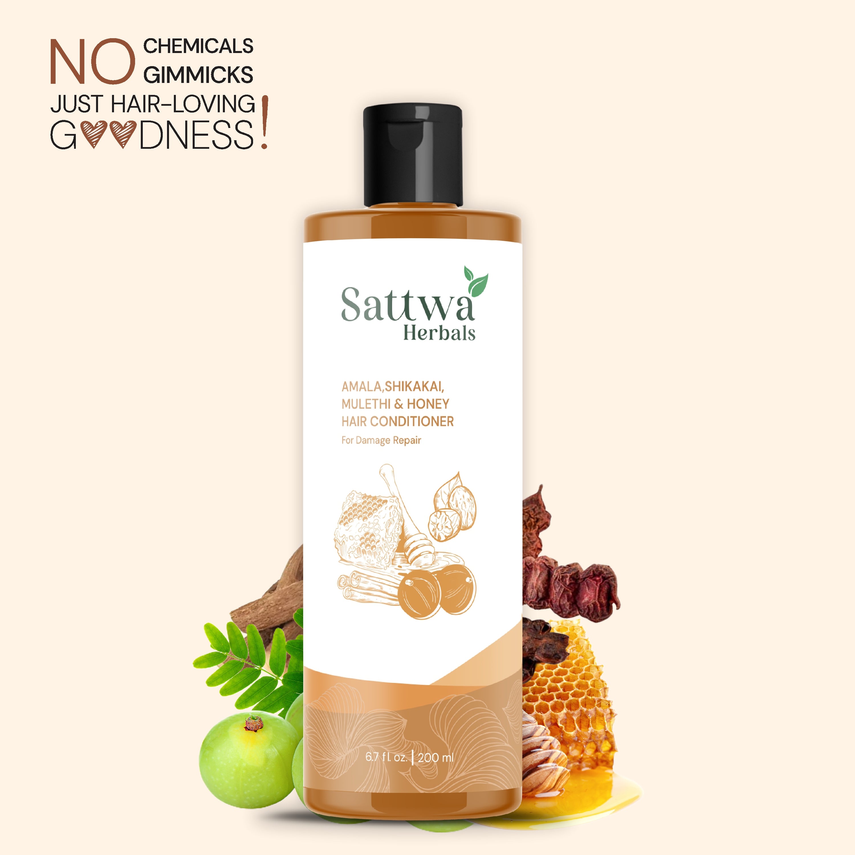 Sattwa Herbals Amla,Shikakai & Mulethi Hair Conditioner - Natural Ayurvedic Formula for Soft Manageable Hair