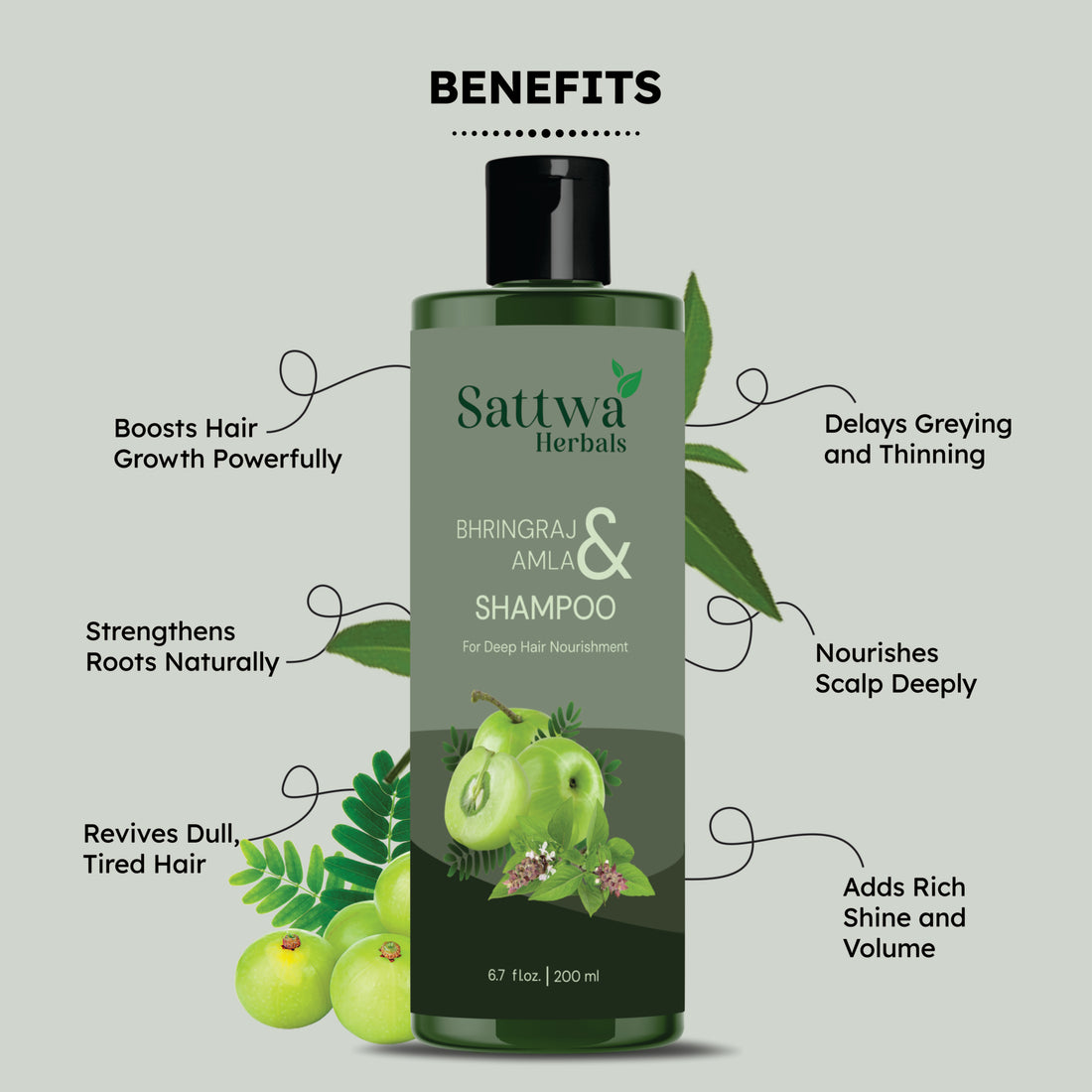 Sattwa Herbals Amla Bhringraj Shampoo - Natural Ayurvedic Hair Care for Strong Healthy Hair