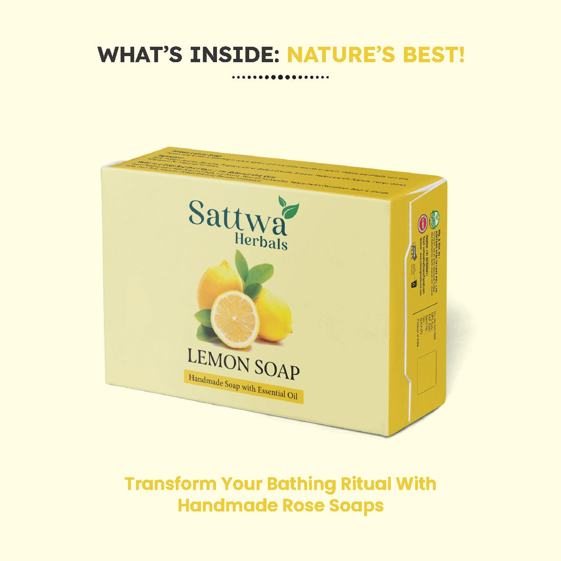 Sattwa Herbals Vitamin C Lemon Soap - Natural Skin Brightening & Oil Control Bar - Dark Spot Remover