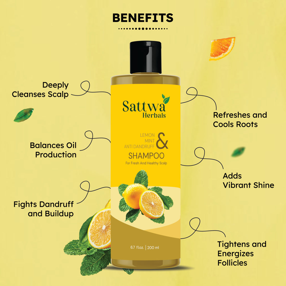 Sattwa Herbals Lemon Mint Anti-Dandruff Shampoo - Flake Control & Itching Relief