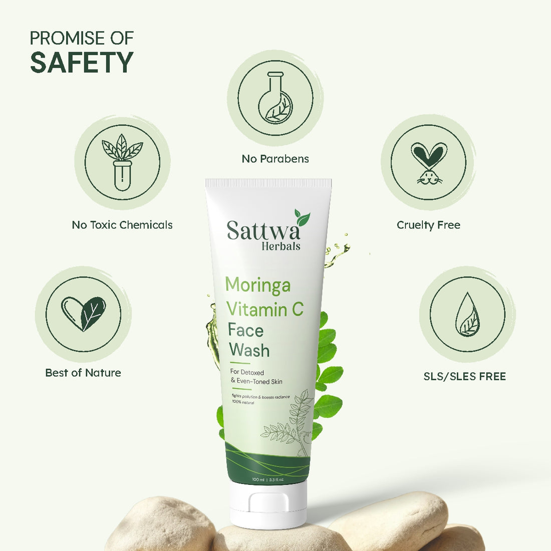 Sattwa Herbals Moringa Vitamin C Face Wash - Oil Control & Acne Care for Glowing Skin