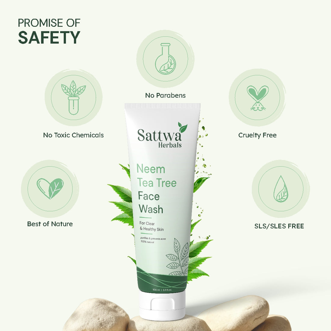 Sattwa Herbals Neem Tea Tree Face Wash - Acne & Pimple Control for Oily Skin