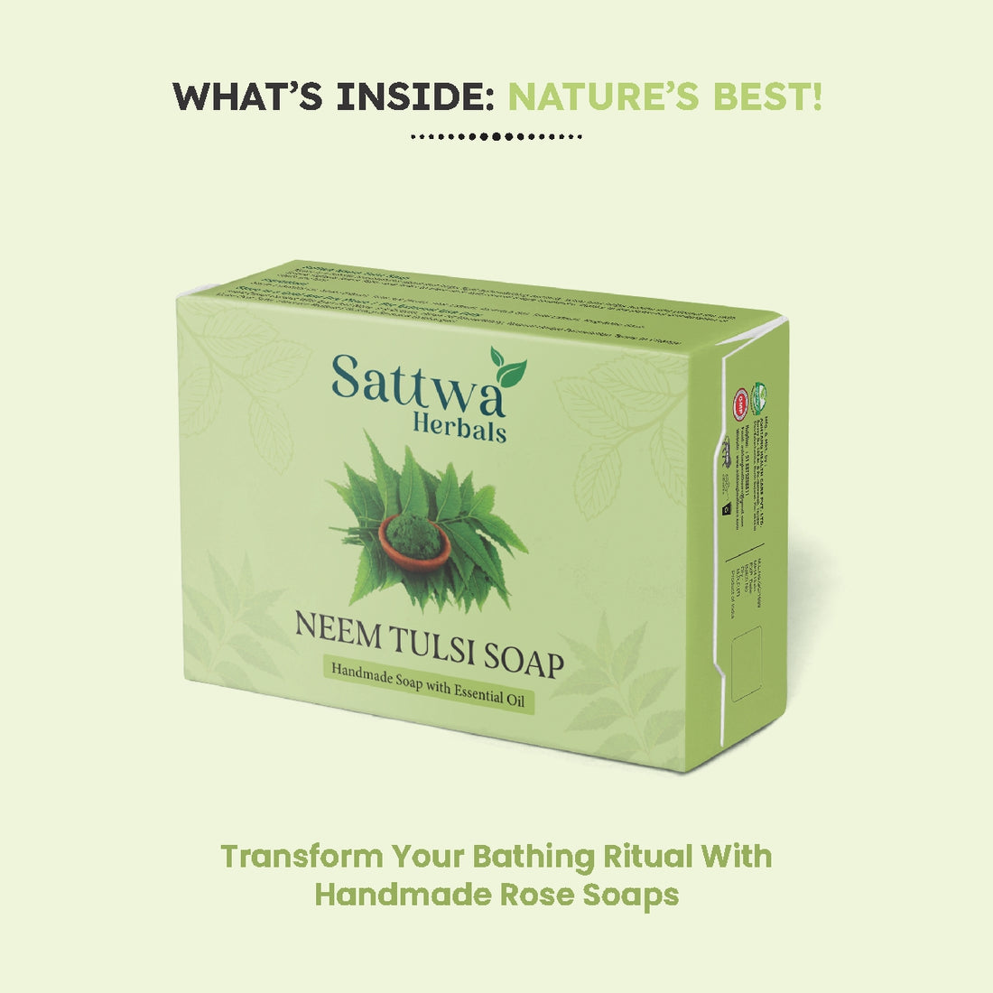 Sattwa Herbals Neem Tulsi Antibacterial Bath Soap - Natural Acne Care & Skin Purifying Bar