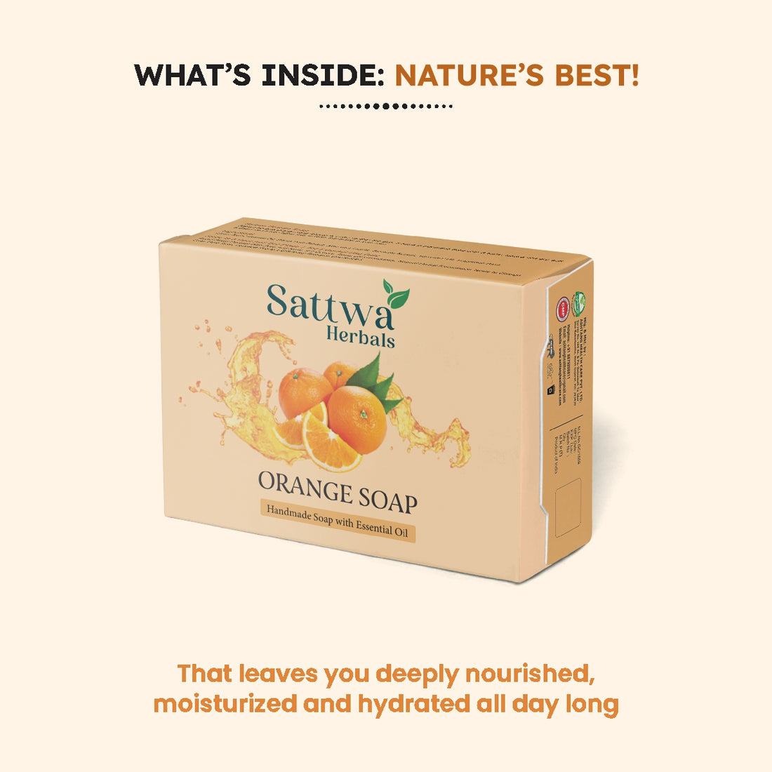 Sattwa Herbals Orange Soap - Vitamin C Antioxidant & Skin Brightening Bar - Essential Oil Enriched