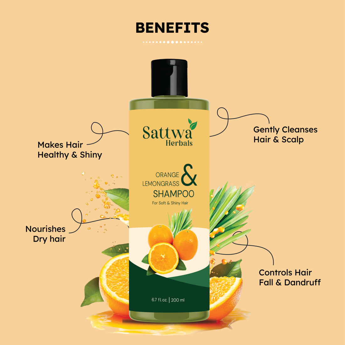 Sattwa Herbals Orange Lemongrass Shampoo - Clarifying & Detoxifying