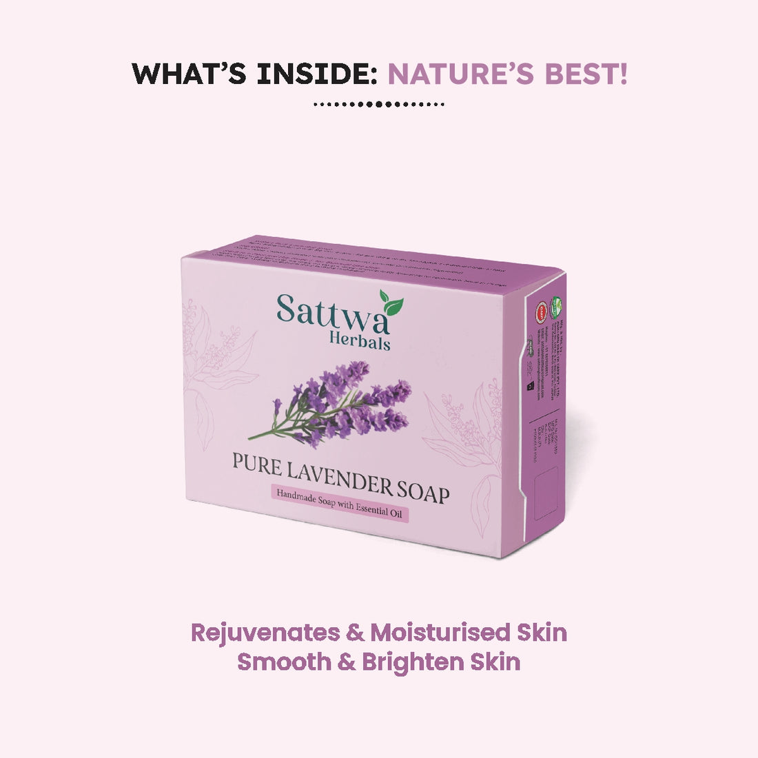 Sattwa Herbals Calming Lavender Soap - Aromatherapy & Sensitive Skin Care Bar - Pure Essential Oil Enriched