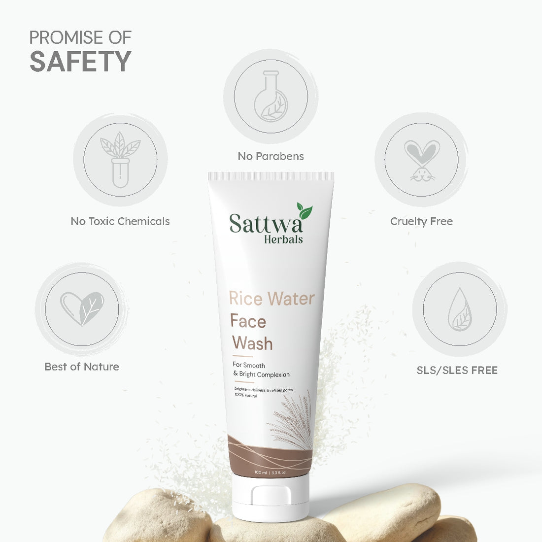 Sattwa Herbals Rice Water Face Wash - Korean Skin Care for Glass Skin & Hydration