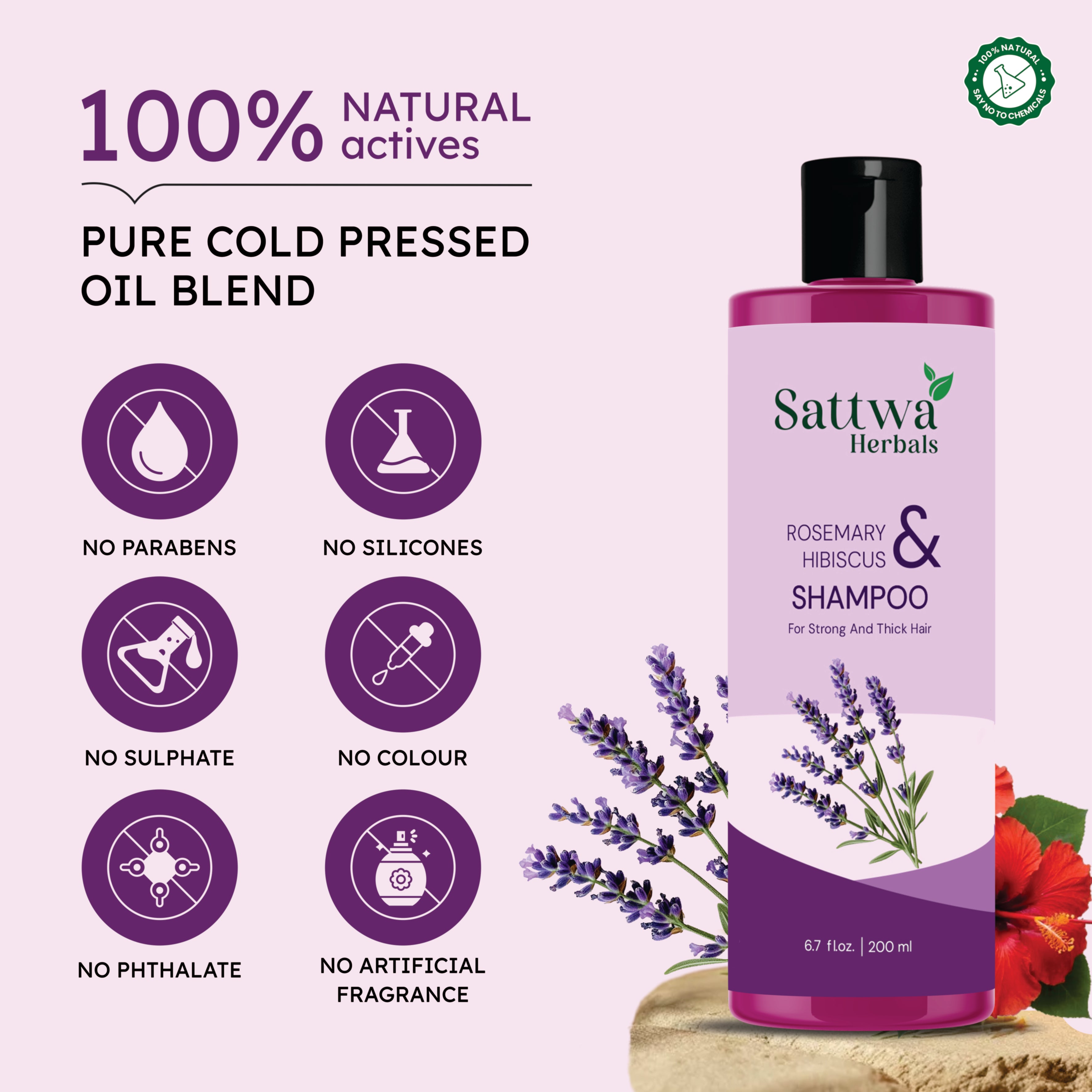 Sattwa Herbals Rosemary Hibiscus Anti-Hair Fall Shampoo - Hair Growth & Strengthening Formula
