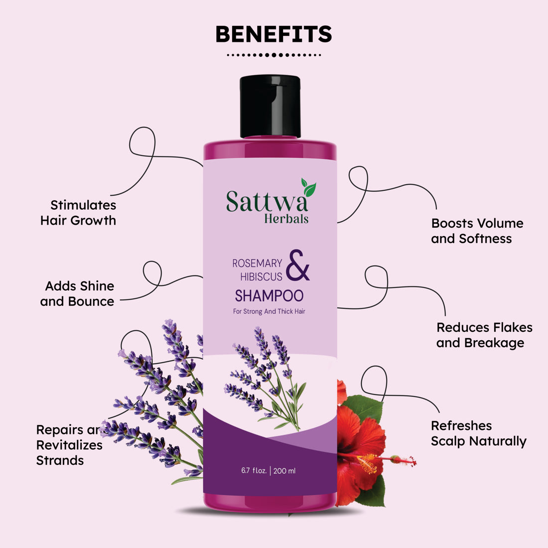 Sattwa Herbals Rosemary Hibiscus Anti-Hair Fall Shampoo - Hair Growth & Strengthening Formula