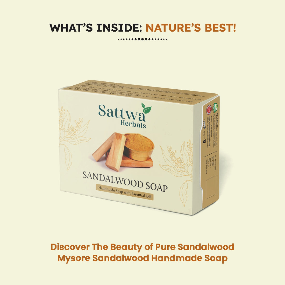 Sattwa Herbals Sandalwood Antiseptic Soap - Natural Cooling & Skin Brightening Bar