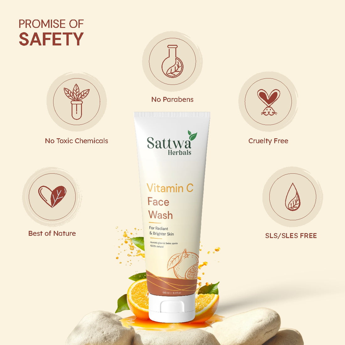 Sattwa Herbals Vitamin C Face Wash - Brightening & Skin Illumination for Glowing Skin